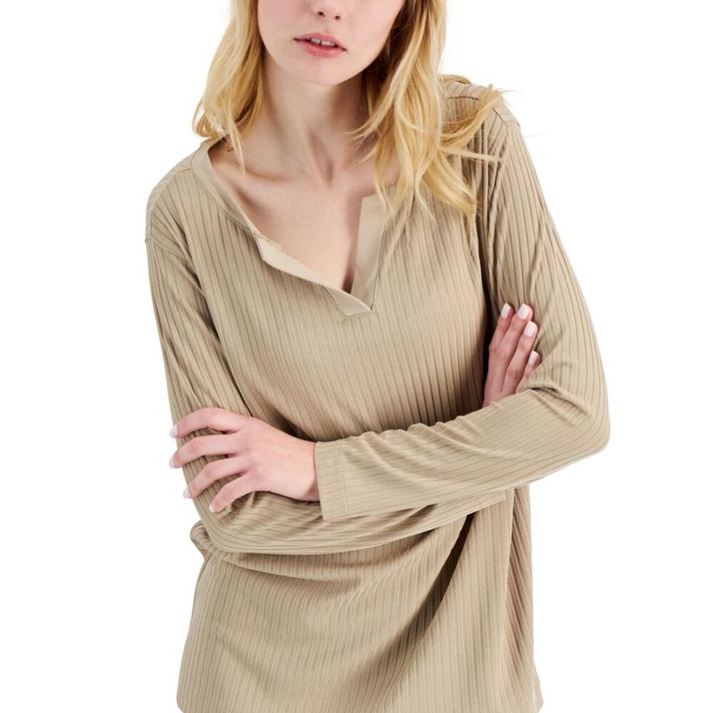 Alfani Ribbed Split Neck Top